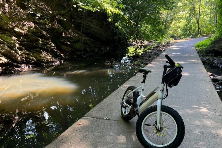 a motorcycle parked on the side of a road