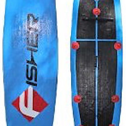 FISHER Aria Inflatable 11'30''6'' blue paddleboard with black letters FISHER and red square encompassing white F